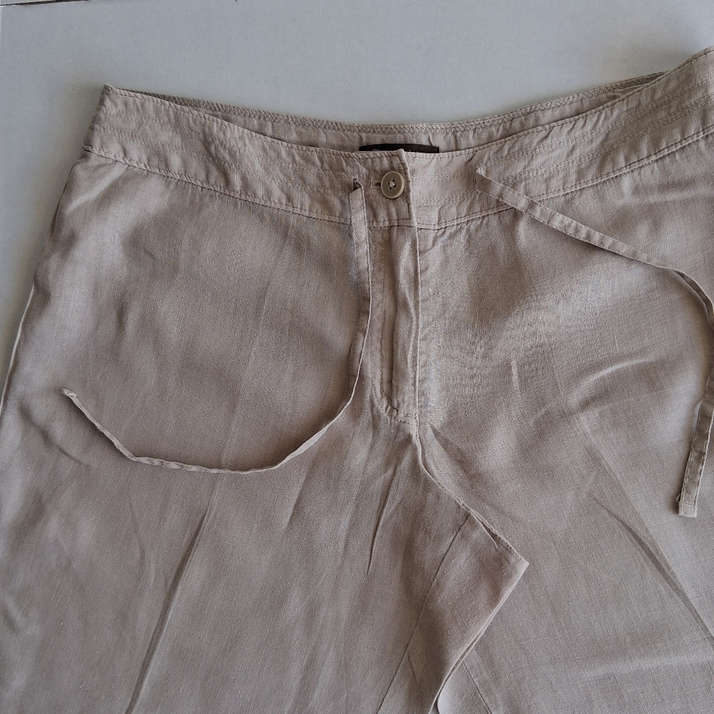 Light Beige Women's Linen Blend Wide Leg Pants - Picture 7 of 14